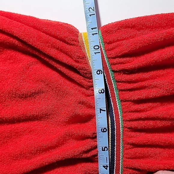 Vintage Vicky Vaughn Strapless Mini Dress Terrycloth Elastic Boho Red Rainbow M - Picture 13 of 14